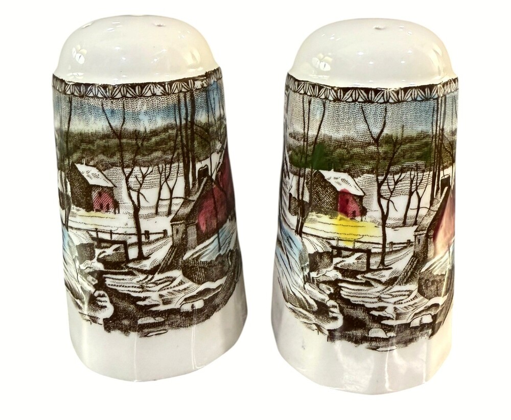 Johnson Brothers Friendly Village Ice House Salt Pepper Shakers Vintage 3.75"